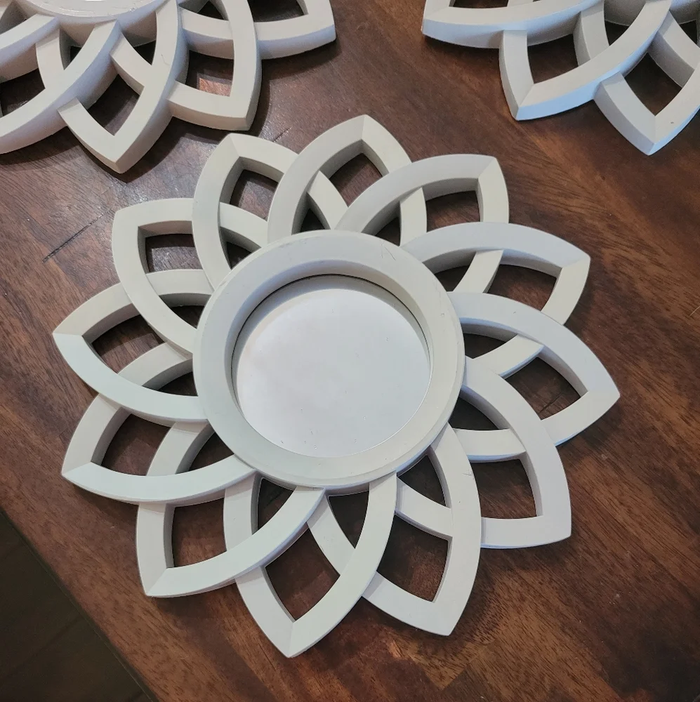 Elegant White Floral Wall Mirrors Set Of 3